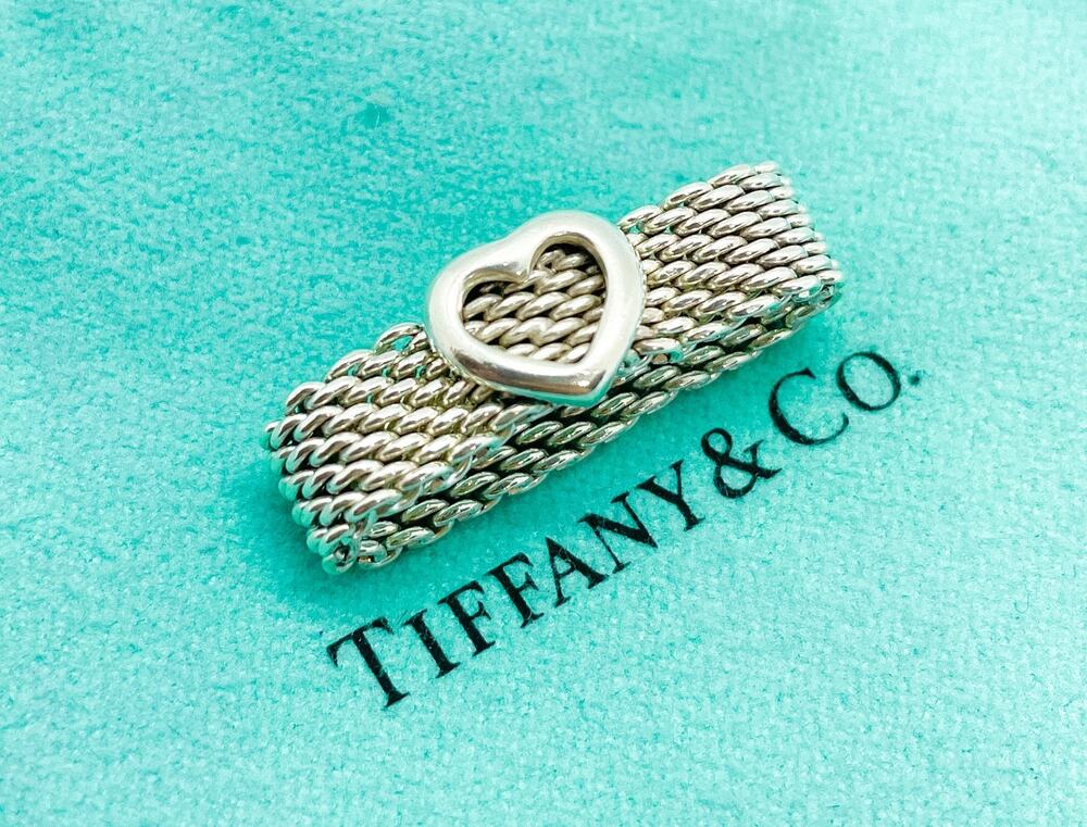 Tiffany & Co. Somerset Mesh Heart Ring Sterling Silver Size 6 w/ Pouch